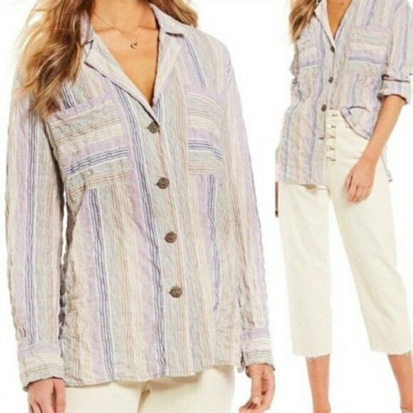 Free People High Tide Long Sleeve Button Down Shirt Small NWT - Picture 1 of 6